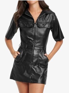 Universal Thread Faux Leather Zip-Front Mini Dress in Black Women’s Size 4 NWT